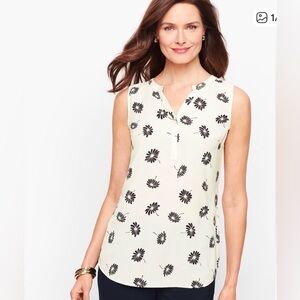 Talbots White and Black Floral Sleeveless Top